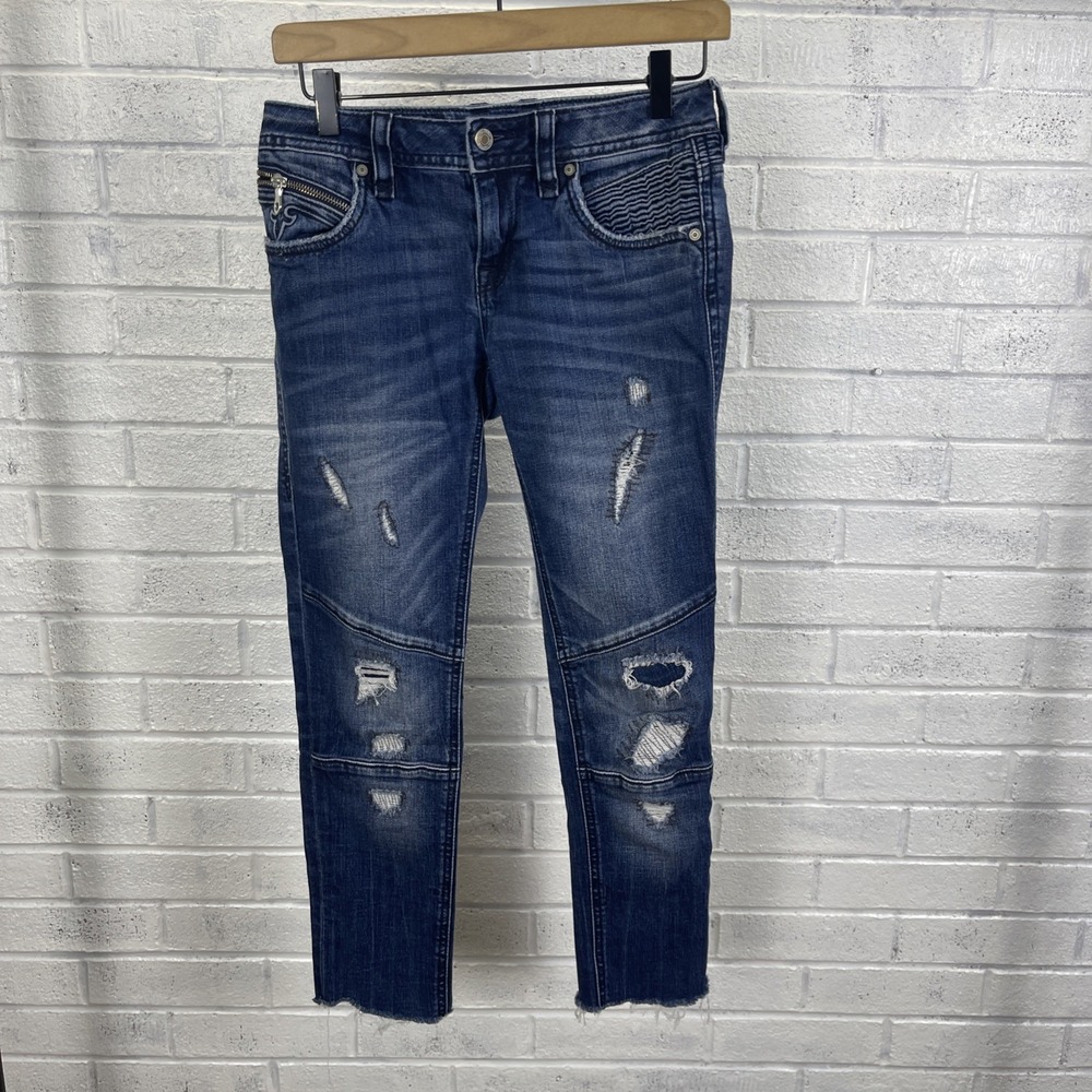Rock Revival Kamu Moto Skinny Crop Jeans Womens Size 26 Y2K Rocker‎ Edgy Blue